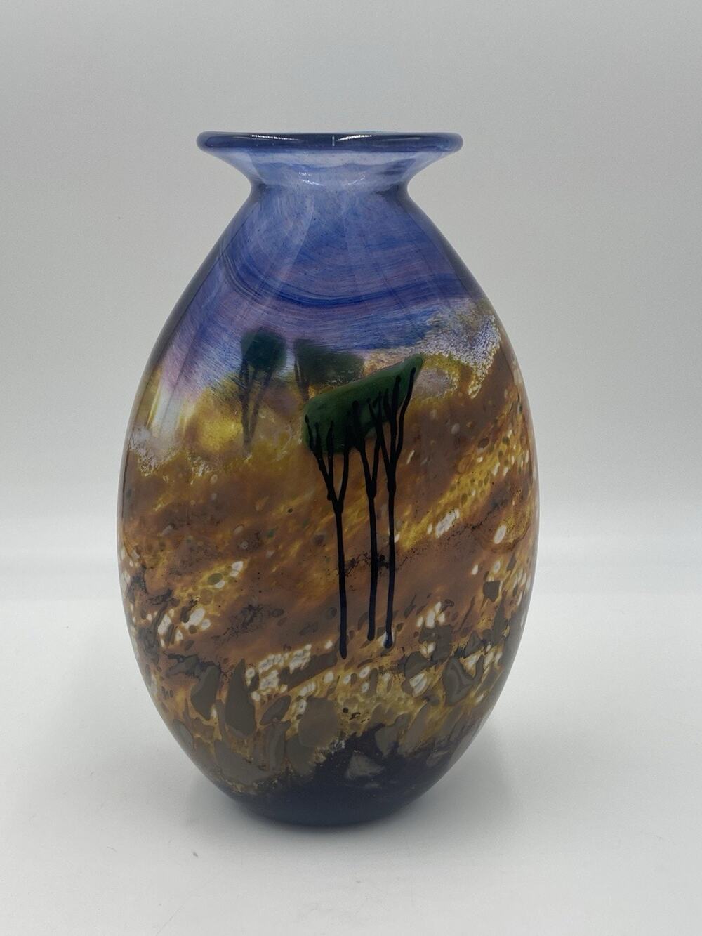 Marc Kalifa Terra Australis Art Glass Vase Signed Landscape Hand Blown 9” Tall